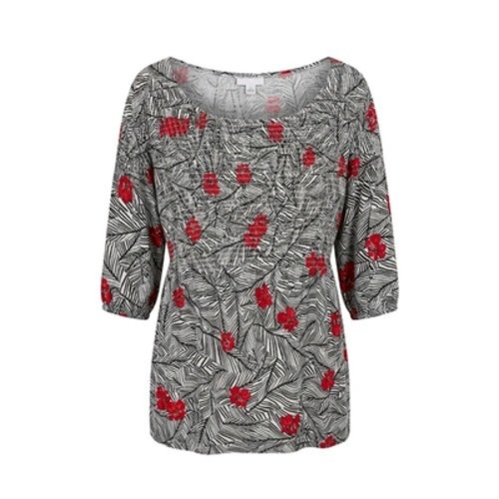 J Jill Tunic Top Women 1X Artsy Floral Scoop Neck Whimsigoth Preppy Office Work